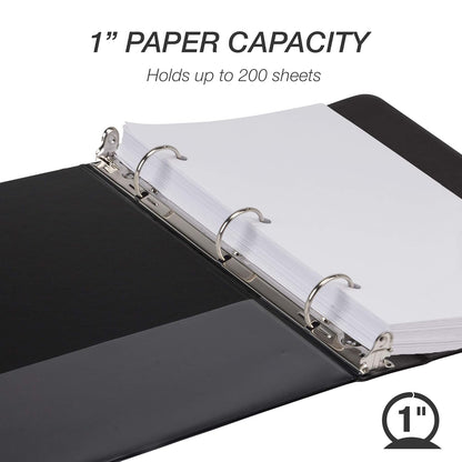 Samsill Economy 3 Ring Mini Binder, 1-Inch Round Ring Binder, Holds 100 Sheets, Black, 6 Pack (MP32300)