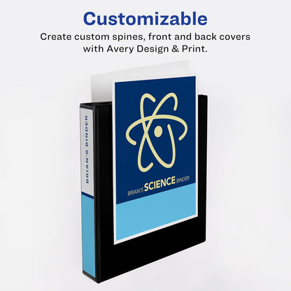 Avery Showcase Standard View 3 Ring Binder, 1.5" Slant Rings, 375-Sheet Capacity, 2.1 Inch Wide Spine, 1 Black Binder, Ideal for Lightweight Organization and Occasional Referencing (19650)