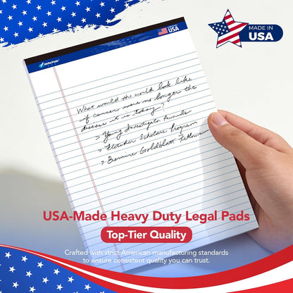 6 Pack Legal Note Pads Wide Ruled 8.5" x 11" Writing Pads (50 Sheets/Pad) White Recycled Paper Micro-Perforated Notepad Hard Back Notepads for Office & School Supplies - Made in USA