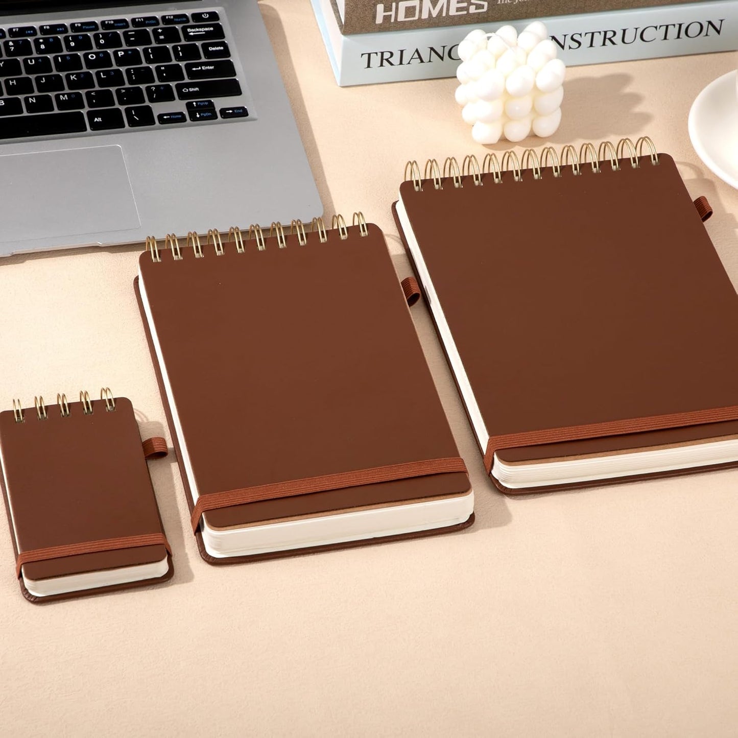 Yoment Small Notebooks 3x5 Leather Pocket Notepad 150 Pages Mini Top Spiral Notebook, 100 GSM Thick Paper, Memo Note Pads for Work School Nursing, Brown