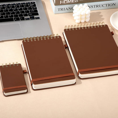 Yoment Small Notebooks 3x5 Leather Pocket Notepad 150 Pages Mini Top Spiral Notebook, 100 GSM Thick Paper, Memo Note Pads for Work School Nursing, Brown