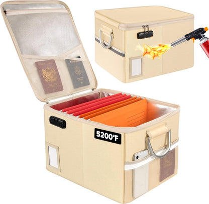 TOMKID Fireproof Document Box, Fireproof File Box with Lids, Important Document Organizer Box with Lock, Portable File Folder Organizer with Handle