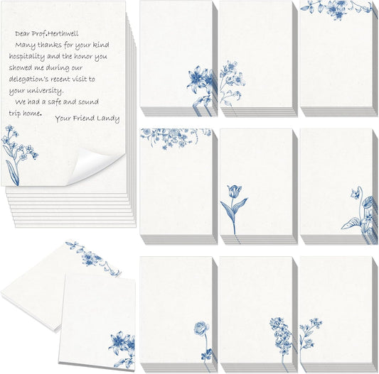 Spiareal 100 Pcs Floral Blank Notecards 4 x 6 in Vintage Blue and White Flower Greeting Cards Chinoiserie Paper Notecards Index Cards Bulk for DIY School Wedding Birthday Baby Shower(Blue)