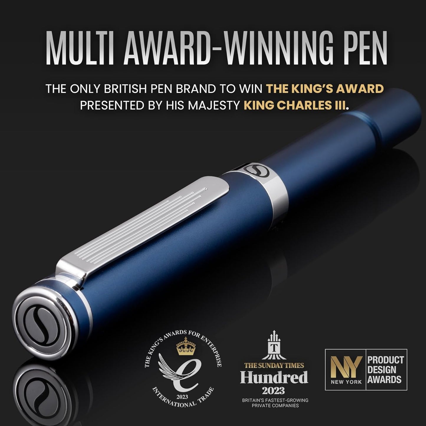 Scriveiner Black Rollerball EDC Luxury Pen, Stunning Pocket Pen with Chrome Finish, Cool Writing, Best Gift for Men & Women, German Schmidt Refill, Nice Present, Fancy Office Designer Set