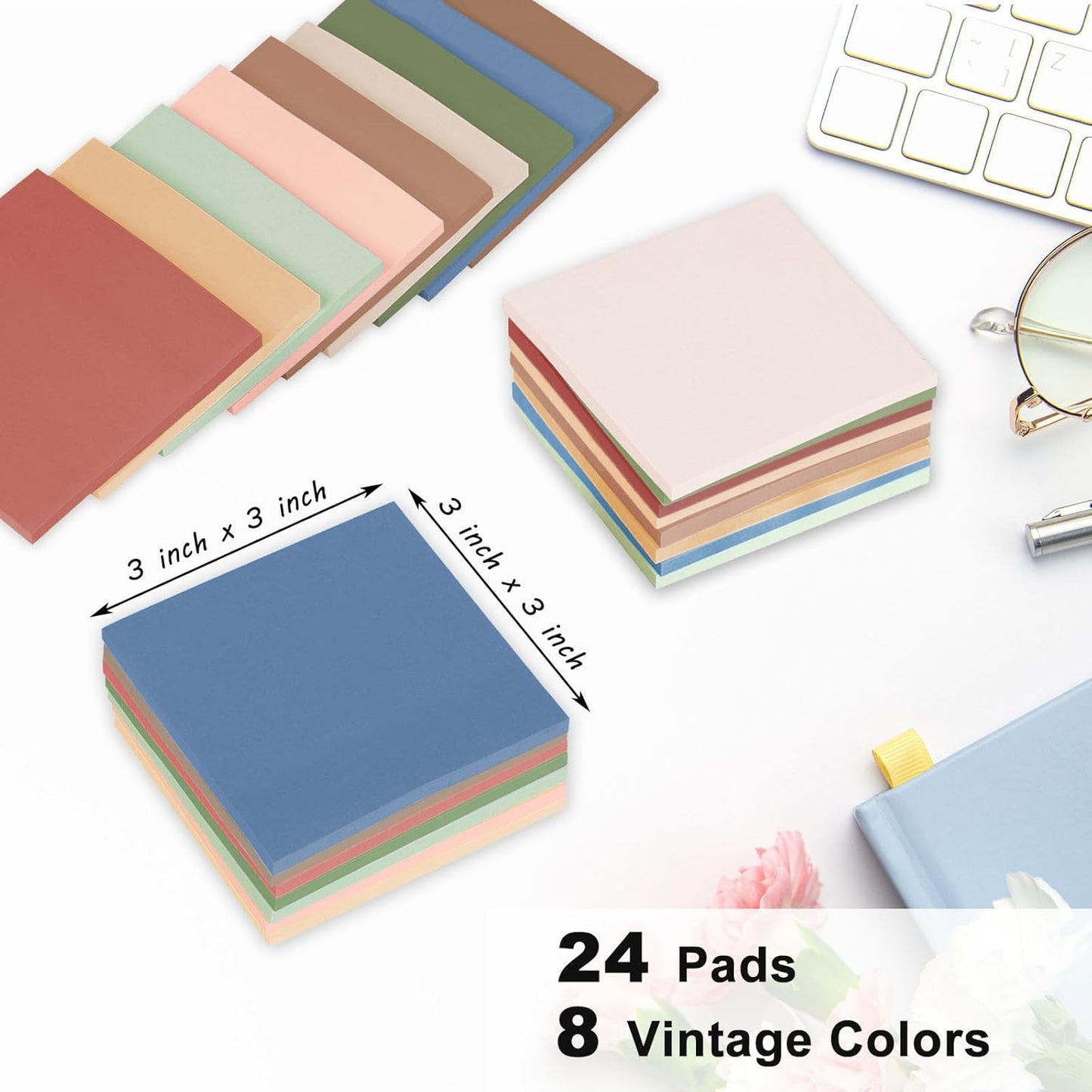 (24 Pack) Sticky Notes 3x3 in Post, 12 Bright Colors Sticky Note Self-Stick Notes Pads,Strong Adhesive, Easy to Post for Home, Office, Notebook