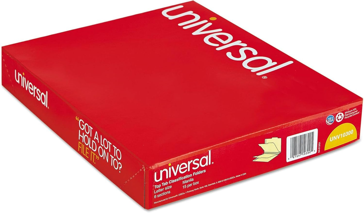 Universal 10300 Manila Classification Folders, Letter, Six-Section (Box of 15)