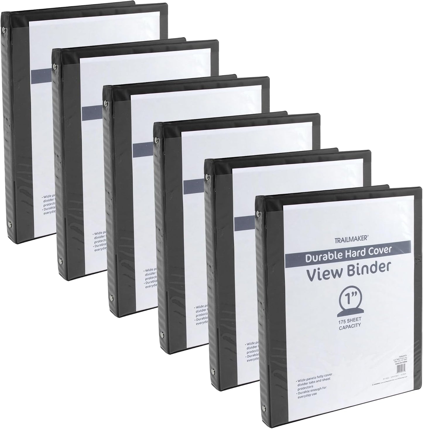Trail Maker 1 inch Binders (50 Pack), 3 Ring Hardcover Binders in Bulk with Clear View Cover, Pockets for Classroom, Office, Portfolios | Bulk School, Teacher, Office Supplies (White Only Pack)