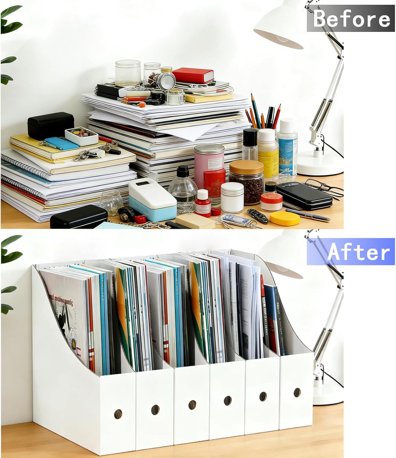Limitliho 6 Pack Cardboard Magazine Holder for Desk, Book Bins for Classroom Library,Office,Home, 10.6" H x 10.2" L x 3.5" W in Magazine File Holder (Elegant color)