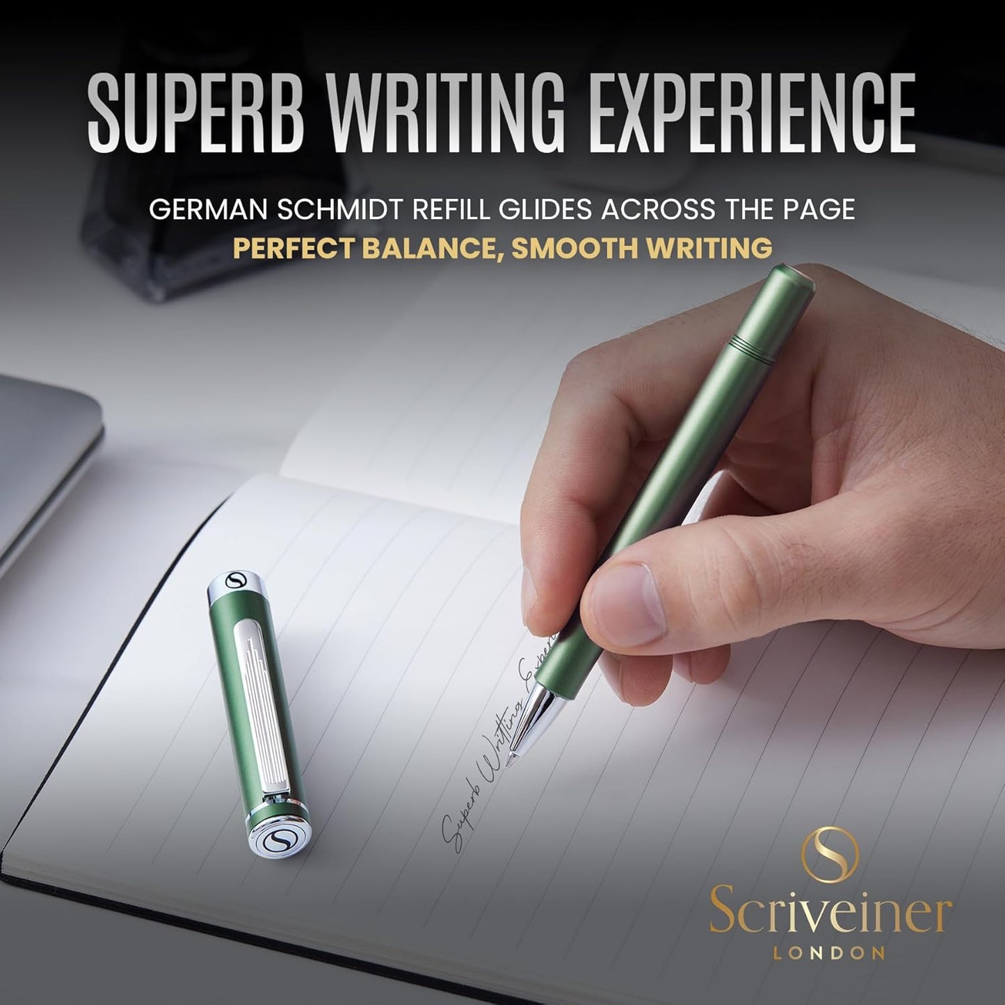 Scriveiner Black Rollerball EDC Luxury Pen, Stunning Pocket Pen with Chrome Finish, Cool Writing, Best Gift for Men & Women, German Schmidt Refill, Nice Present, Fancy Office Designer Set