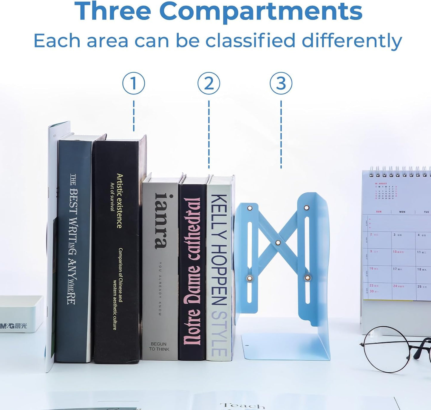 M&G Adjustable Bookends Book Ends for Shelves, Metal Bookend for Heavy Books, Desk Magazine File Organizer Holder Extends up to 20in, Book Stopper for Home, Office, Classroom (Black)