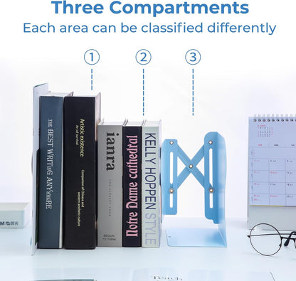 M&G Adjustable Bookends Book Ends for Shelves, Metal Bookend for Heavy Books, Desk Magazine File Organizer Holder Extends up to 20in, Book Stopper for Home, Office, Classroom (Black)
