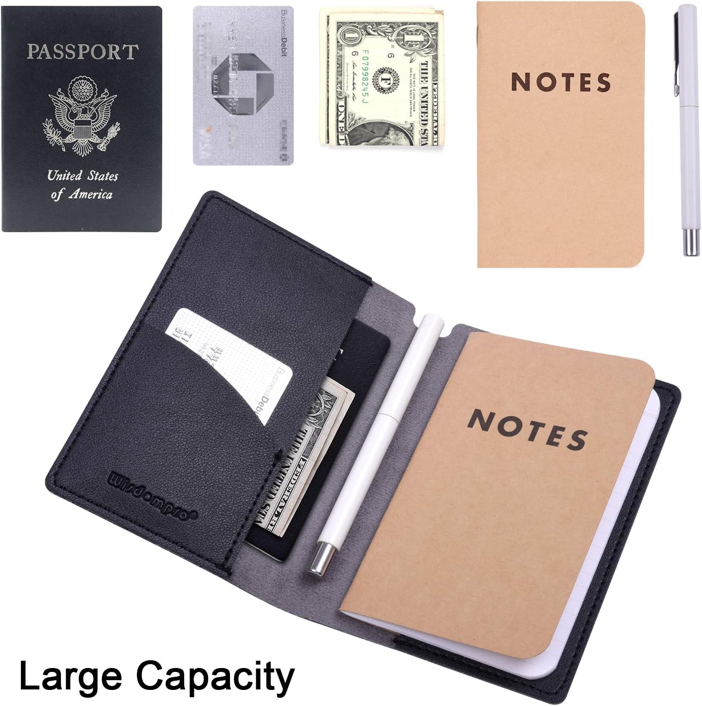 Wisdompro Journal Cover, 2 Pack PU Leather Notebook Cover for Field Notes, or other 3.5" x 5.5" Pocket Notebooks - Blue