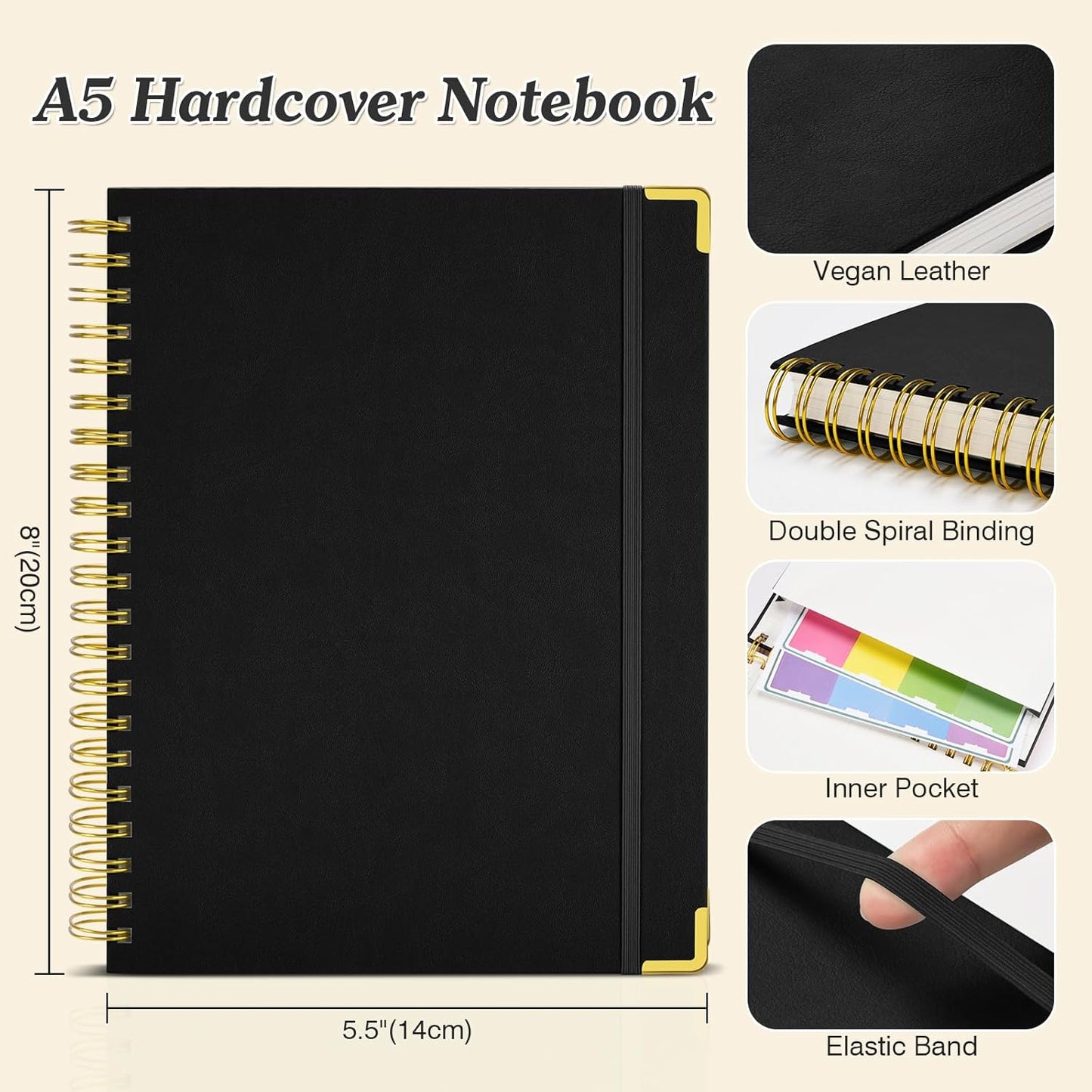 Graph Paper Notebook, Spiral Grid Notebook 8.5" X 11", Hardcover Leather Journal 300 Pages, 100GSM Thick Grid Paper Notebook, Large A5 Graphing Notebook Journal for Women Men Writing Engineering Work