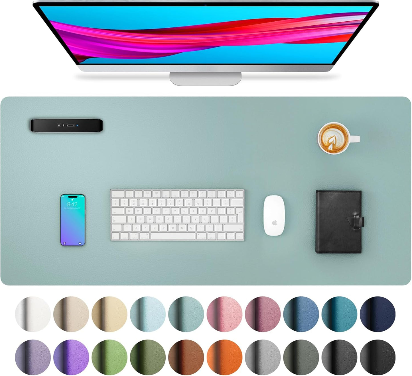 Aothia Leather Office Desk Pad Protector, Non-Slip PU Leather Desk Blotter, Waterproof Laptop Writing Mouse Pad for Office and Home, Black, 31.5" x 15.7" - Colors B
