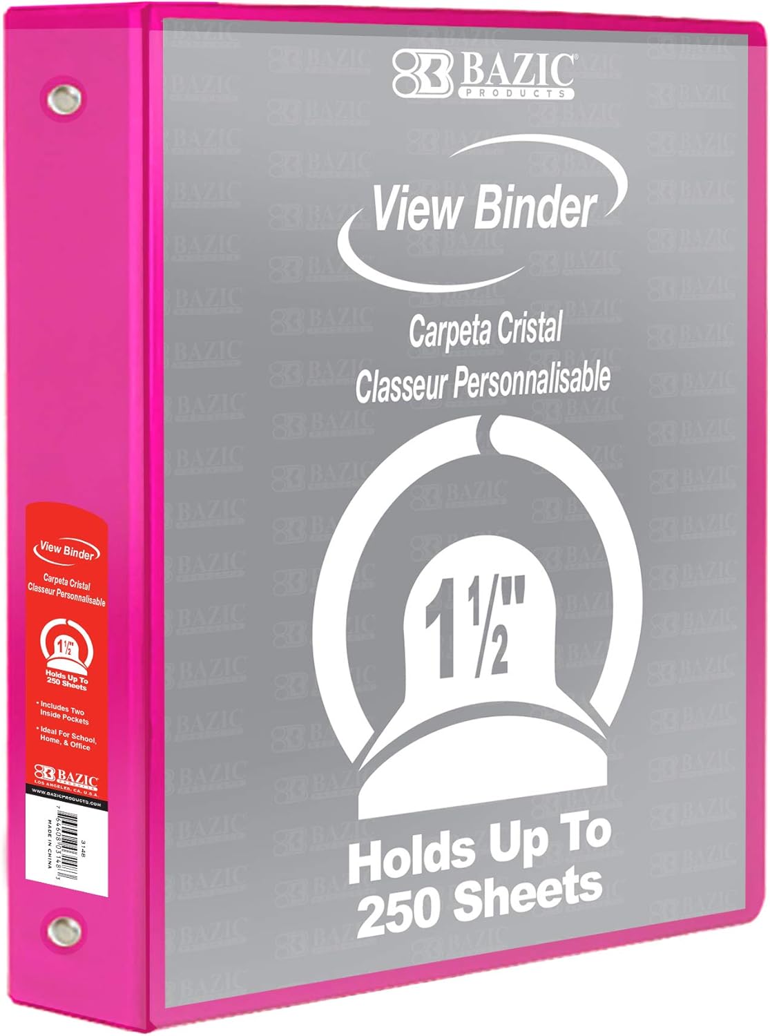 BAZIC Products 3 Ring Binder - Burgundy, Economy View Binder with Clear Overlay Cover and Round Rings, Organizer for School Office Home Use, 1.5-inch Capacity Holds 280 Sheets Paper, 1-Pack