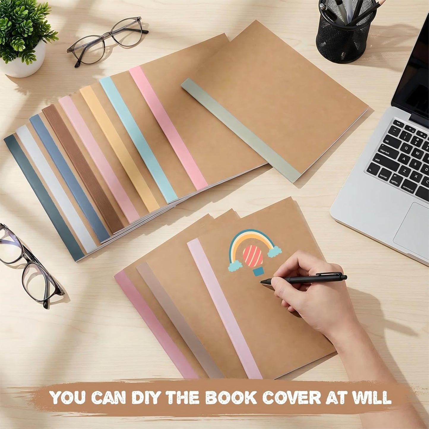 Harloon A5 Composition Notebook Journals 8 x 5.75 in College Ruled Kraft Notebooks with Rainbow Spines Small Lined Composition Book for Office Home(Bright Color,24 Pcs)