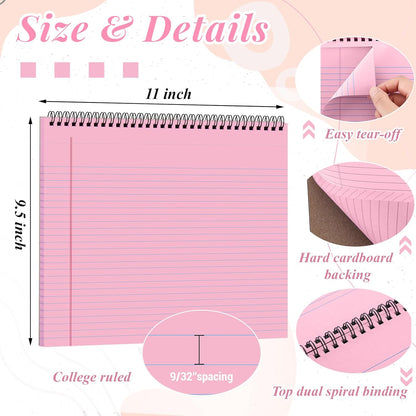 MotiMind 4 Pcs Legal Pads Landscape Notebooks Hole Punched Top Spiral Bound Notebooks 11 x 9.5 Inch College Ruled Drawing Notepad Tear Line for Removal 50 Sheet Office Steno Book(White)