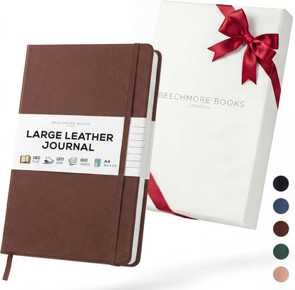 BEECHMORE BOOKS Large Lined Journal Notebook, 8.5" x 11.5" (A4) Hardcover Vegan Leather Executive Diary for Work, Thick 120gsm Paper, Lay-Flat Binding, Gift Box