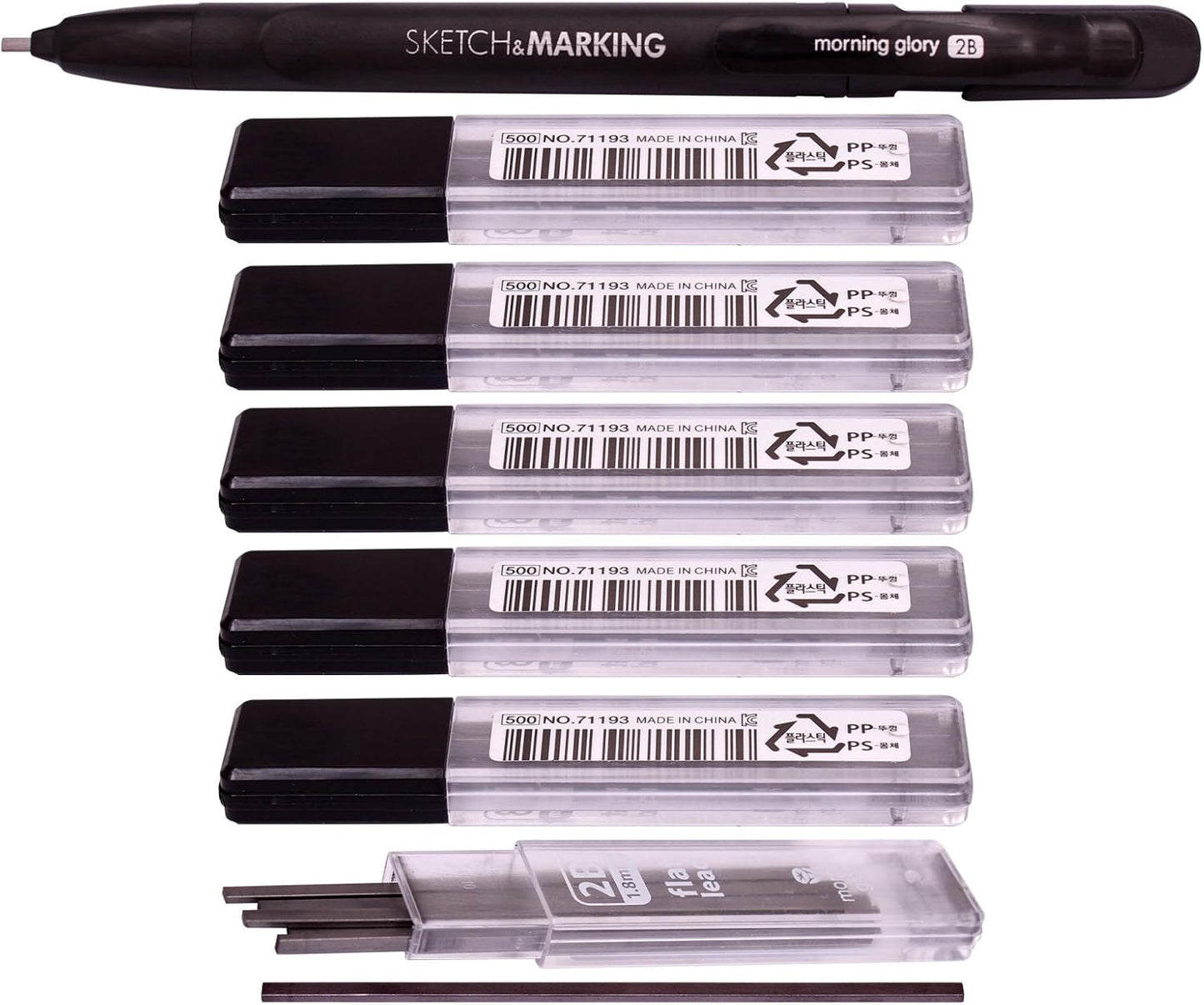 Morning Glory Flat Lead 1.8 mm Holder Pen Mechanical Pencil for Draft Drawing, Art Sketching/Calligraphy/Marking (1.8 mm 2B Lead 6 Tube-36 Leads) Graphite Lead Refill