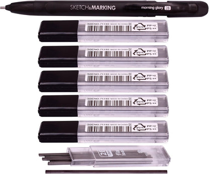 Morning Glory Flat Lead 1.8 mm Holder Pen Mechanical Pencil for Draft Drawing, Art Sketching/Calligraphy/Marking (1.8 mm 2B Lead 6 Tube-36 Leads) Graphite Lead Refill