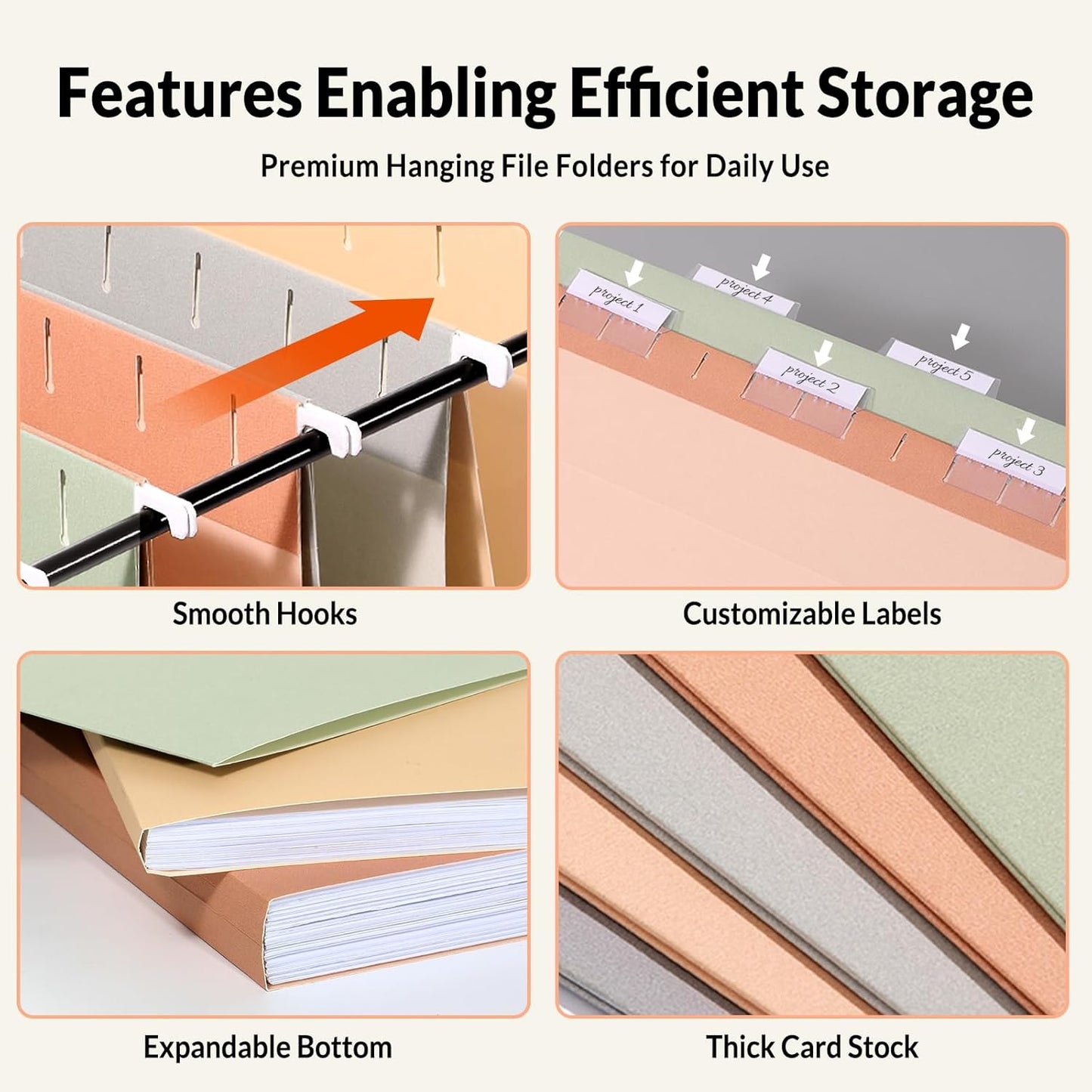SUNEE Hanging File Folders Legal Size, Black File Folders 25 Pack 1/5-Cut Tabs, Stay Organized for Your Home and Office Bulk File and Documents