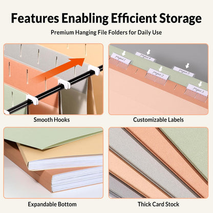 SUNEE Hanging File Folders Legal Size, Black File Folders 25 Pack 1/5-Cut Tabs, Stay Organized for Your Home and Office Bulk File and Documents
