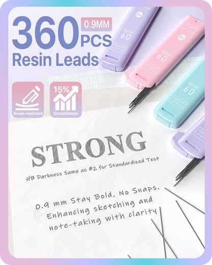 Four Candies Cute Mechanical Pencils 0.7mm, Pencil Set with 360PCS Lead Refills & Pastel Erasers, School Supplies with Case