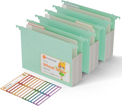 Extra Capacity Hanging File Folders, 3.15" Reinforced Wheat Straw Expanding Hanging Folder Letter Size, Heavy Duty for Filing Cabinets, File Organizer for Office & Home-Sky Blue-3 Packs