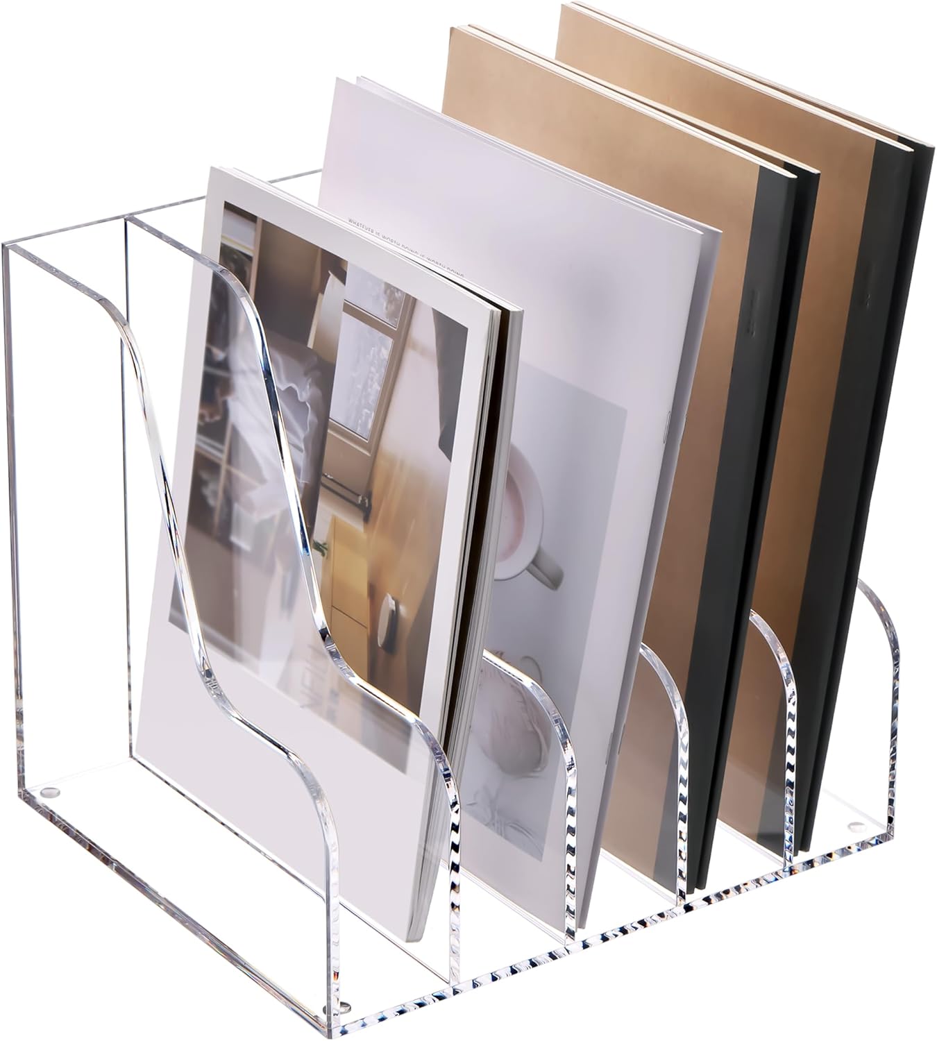 SANRUI Desk Organizer Clear Acrylic Desk Magazine File Holder with 3 Vertical Sections Magazine Rack File Organizer for Office, Home, School