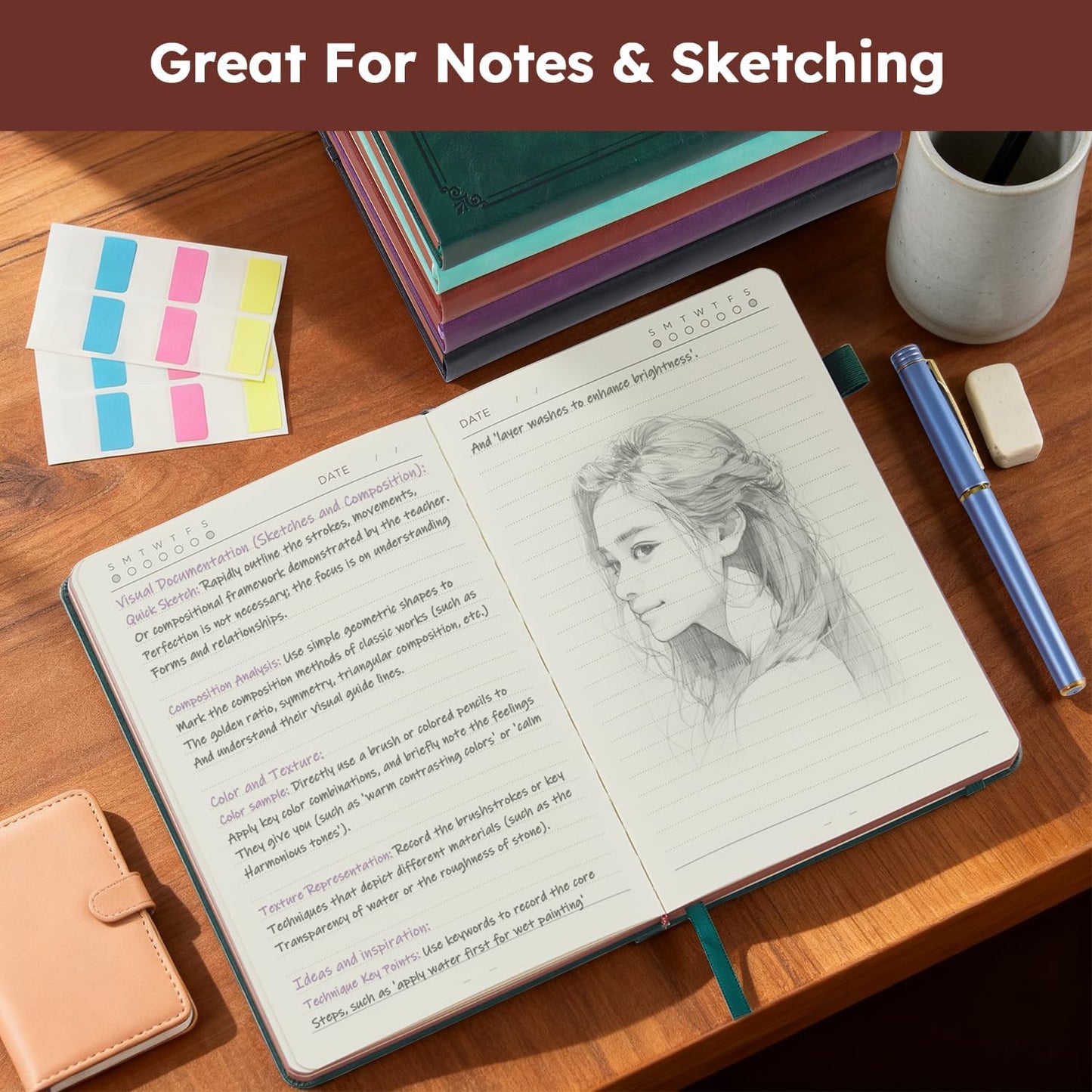 Hardcover Lined Notebook Journal for Writing, 320 Pages Leather Thick College Ruled Notebook Journal with 100GSM Paper, A5 (5.7'' X 8.4'') Daily Journal for Women Men Work Organization, Black