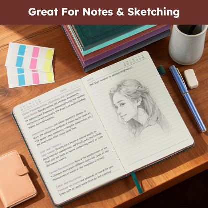 Hardcover Lined Notebook Journal for Writing, 320 Pages Leather Thick College Ruled Notebook Journal with 100GSM Paper, A5 (5.7'' X 8.4'') Daily Journal for Women Men Work Organization, Black