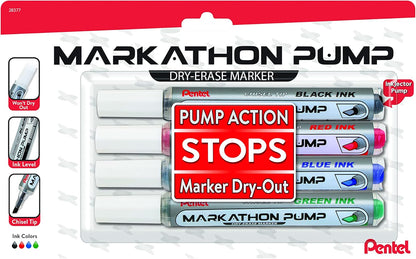 Pentel Markathon Pump Dry Erase Marker, Chisel Tip, Black Ink, 4 Pack (MWL6SXBP4A)
