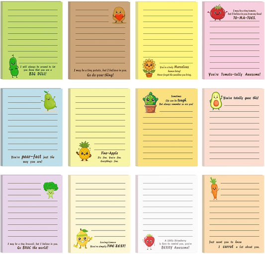 12 Pcs Funny Inspirational Sticky Notes with Lines, 3 x 4'' Cute Motivational Notepads, Positive Sticky Note Pads Adhesive Memo Pads, Employee Appreciation Gifts Bulk for Coworkers Nurse Teacher