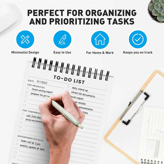 To Do List Notepad: With Multiple Functional Sections - 6.5 x 9.8" 60 Sheets - Spiral Daily Planner Notebook - Task CheckList Organizer Agenda Pad for Work - Note & Todo List Organization Notebooks