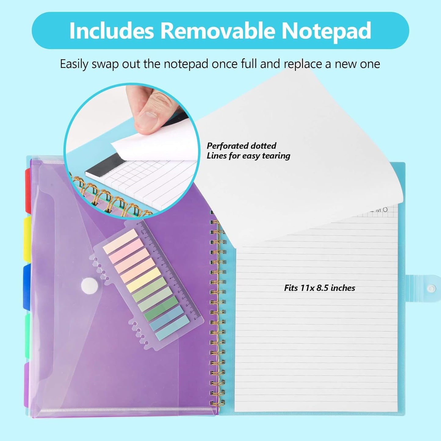 Clipboard Folio with Notepad, Multifunctional Clipboard Folder with Storage, 5 Folders with 11 Pockets, Waterproof Organizer with Refillable Notepad 40 Pages, Lightweight, Button Closure (Macron Pink)