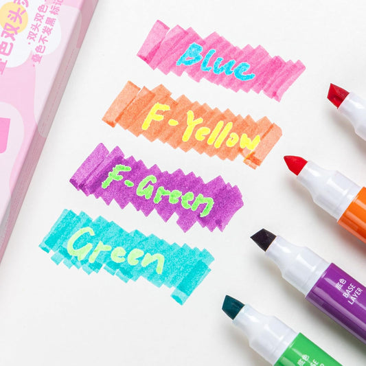 Pastel Highlighters and Highlighter Set for School - 8 Assorted Colors, Dual Tip 4-Pack with No-Bleed Quick Dry Ink, Chisel & Bullet Tips (Dopamine)