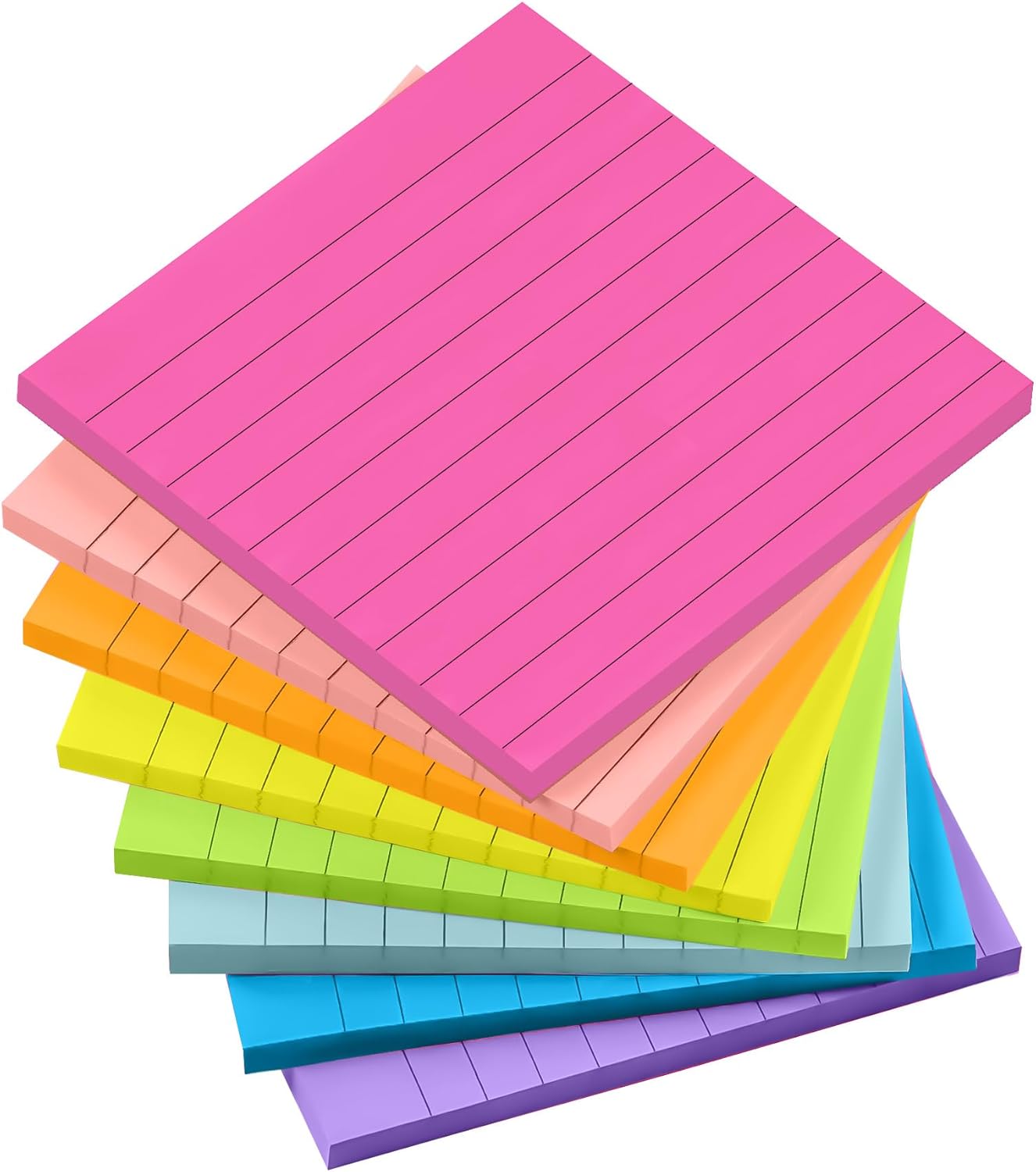 Lined Sticky Notes, 8 Pack Self-Stick Note Pads 4x6, Sticky Notes with Lines it, Strong Adhesive Post for Office & Home Planning, Bright
