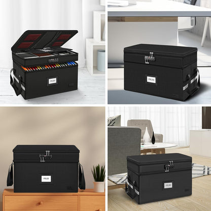 ETRONIK Fireproof Document Box with Lock, 2 Layer File Cabinet Organizer with 5 Tab Inserts, Portable Office Collapsible File Storage with Reflective Strip for Hanging Letter, Legal Size Folder