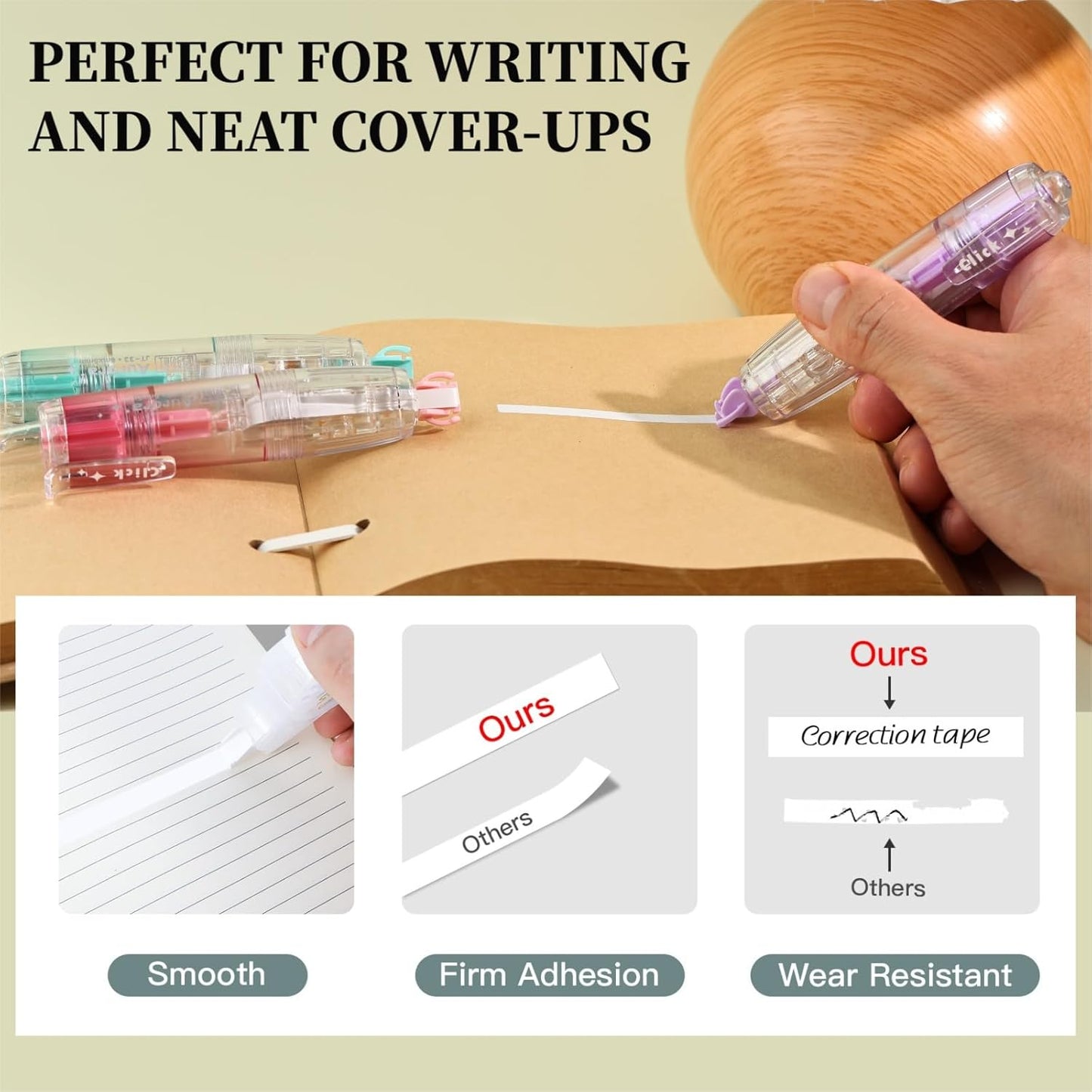 Refillable Correction Tape, 157 ft Total – 2 Pre-Filled Dispensers + 6 Snap-In Refills, School & Office Supplies, Pink &Purple