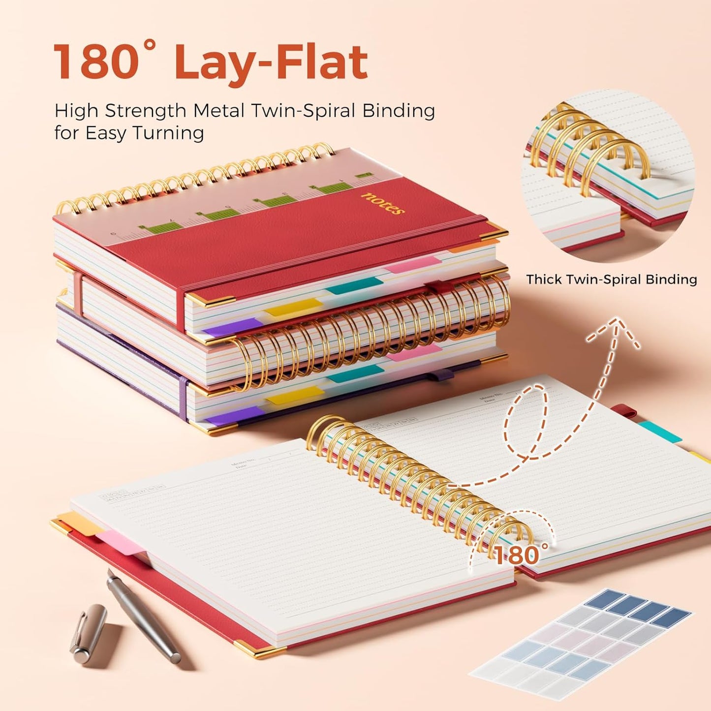 Line Hardcover Spiral Notebook with Removable Dividers Tabs & Ruler, 5 Subject Notebook College Ruled, 300 Page, Large 8"x10" B5 Notebooks for Work School, Lined Journal for Women & Men, Purple