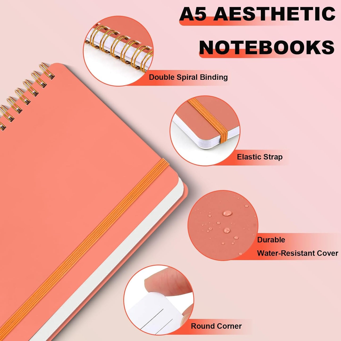 4 PCS Small Spiral Notebook 5x7, Spiral Journal Notebook, Notebooks for Work, Note Taking, School, Small Notebooks 5x7 with Strap, Cute Notebooks for Women 50 Sheets