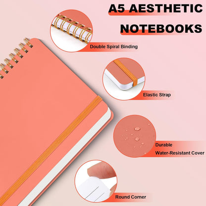 4 PCS Small Spiral Notebook 5x7, Spiral Journal Notebook, Notebooks for Work, Note Taking, School, Small Notebooks 5x7 with Strap, Cute Notebooks for Women 50 Sheets