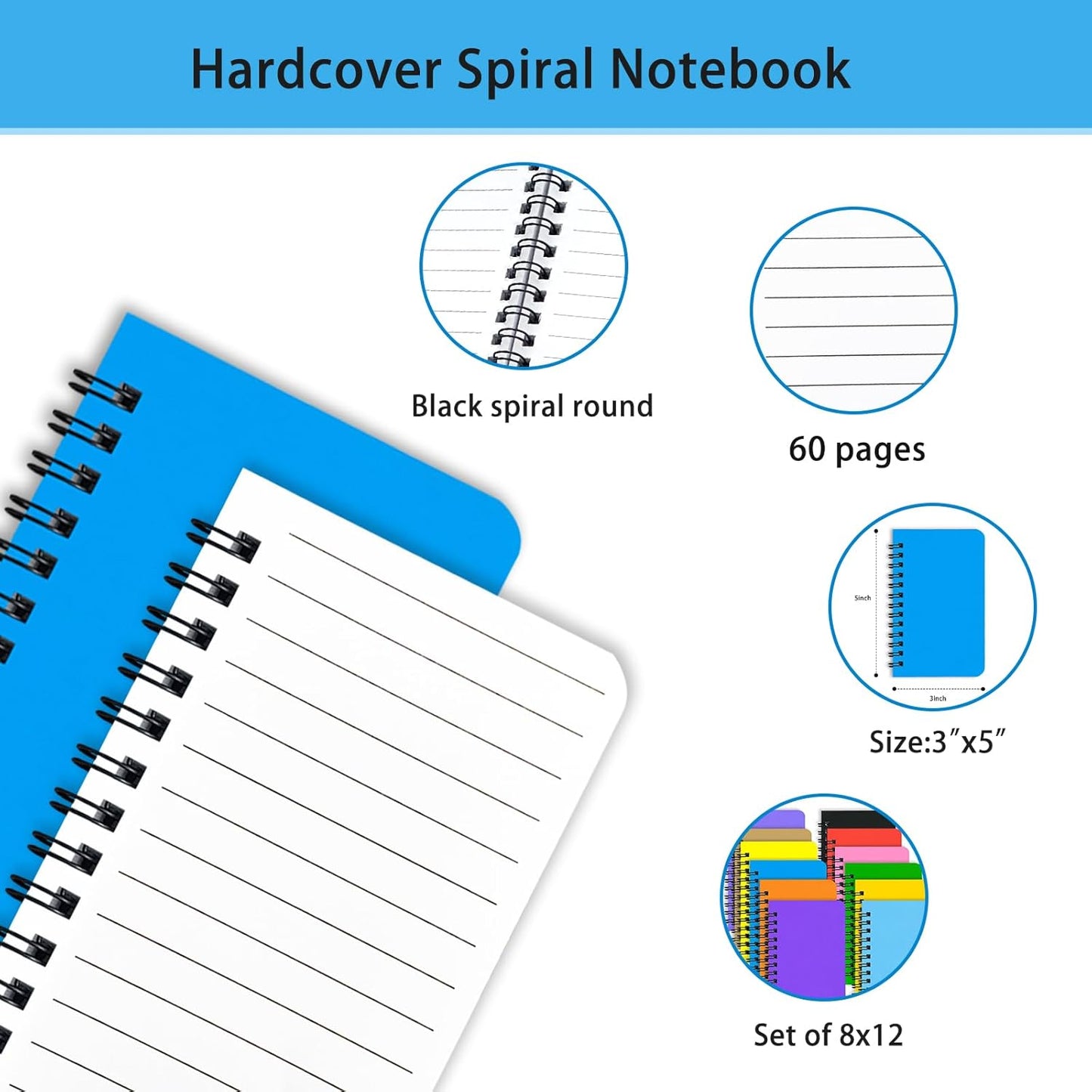 KTOJOY 8 Pack Small Spiral Notebook Pocket Notebook 3x5 Spiral Notepads With Lined Pages, Small Top Spiral Notebook Little Mini Memo Steno Note Pads for Outdoor Home Office College School