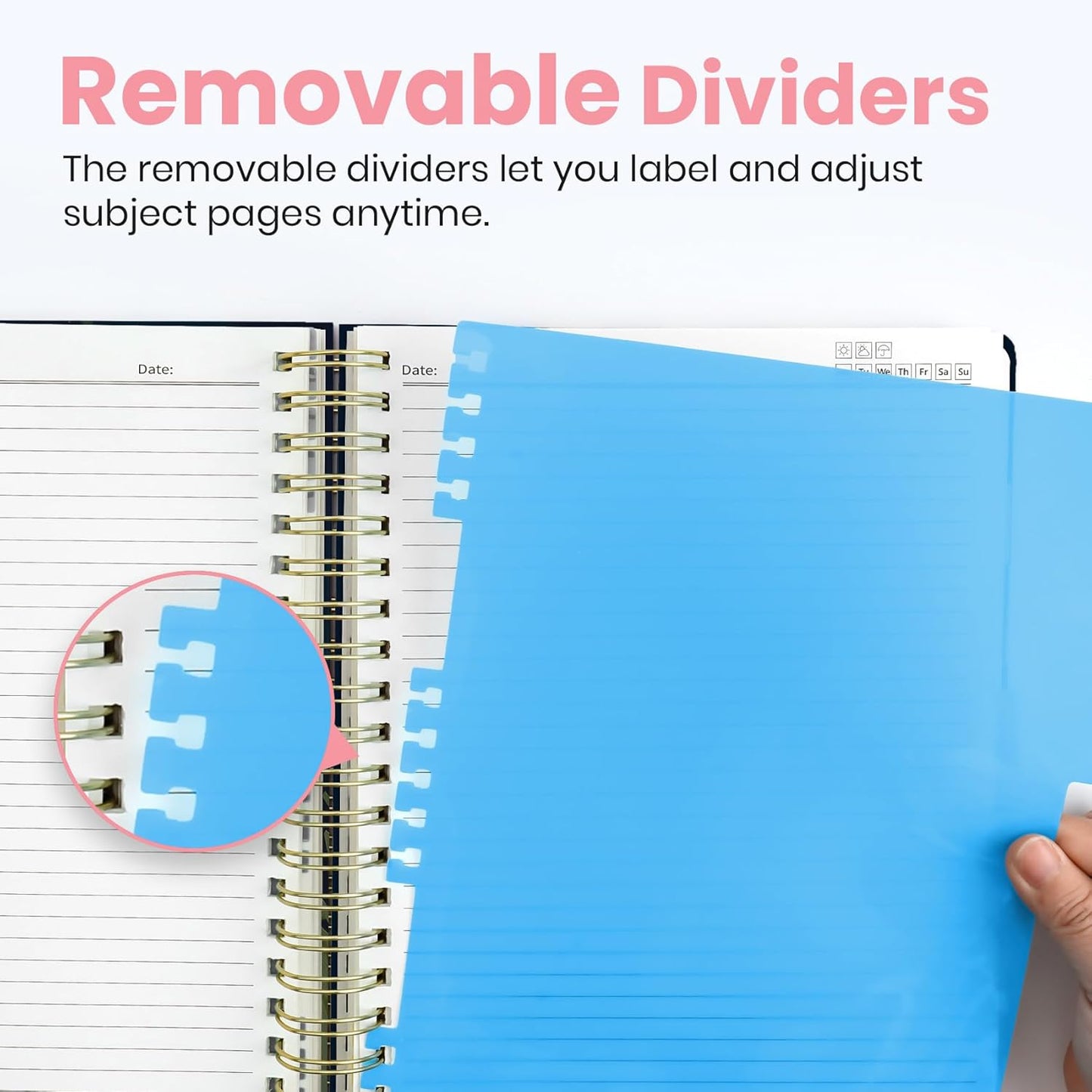 Large Spiral Notebook with Dividers & Tabs, 8.5" x 11" Hardcover 5 Subject Notebook for Work, 280 pages, College Ruled, Cute Journal for Women, Perfect for Study & Office Note Taking, Garden