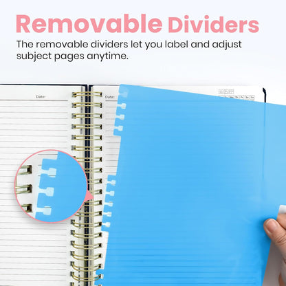 Large Spiral Notebook with Dividers & Tabs, 8.5" x 11" Hardcover 5 Subject Notebook for Work, 280 pages, College Ruled, Cute Journal for Women, Perfect for Study & Office Note Taking, Garden