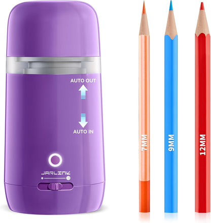 JARLINK Automatic Electric Pencil Sharpener - Hands-Free Operation, 3 Sharpness Modes, 3-Second Sharpening, Rechargeable & Portable for 7-12mm Pencils, Ideal for Classroom and Home Use (Black)