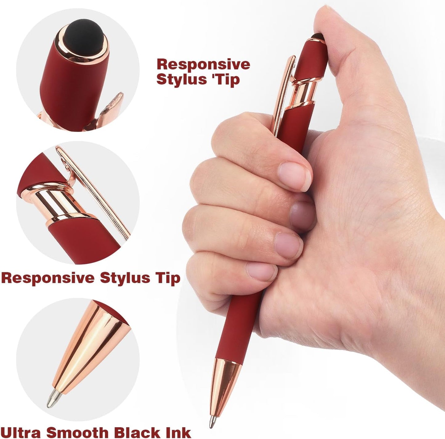 Bribobo 8 Pack Ballpoint Pen 2-in-1 Stylus Retractable Ballpoint Pen with Stylus tip, Metal Stylus Pen for Touch Screens, 1.0 mm Black Ink