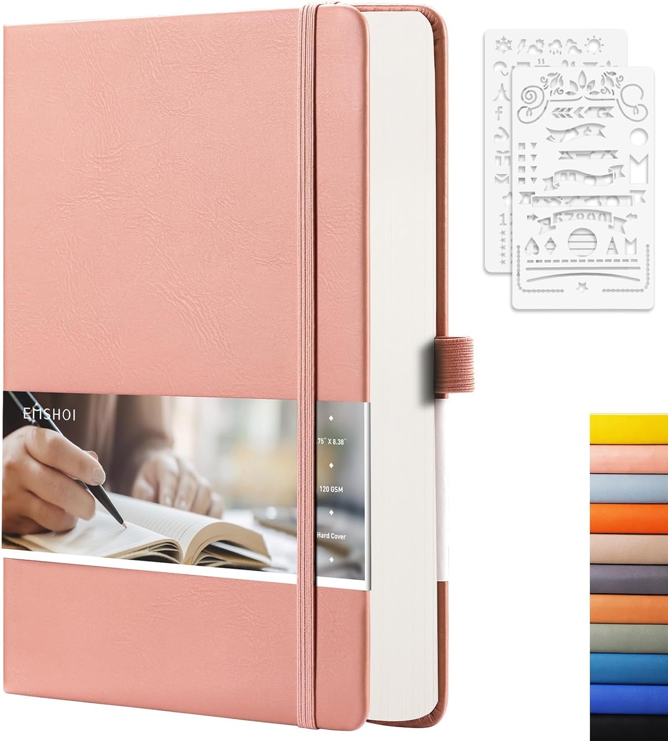 EMSHOI Graph Paper Notebook - 256 Pages A5 Graph Notebook/Journal, Hard Cover, 120gsm Thick Paper, Smooth PU Leather, Inner Pocket, 5.75'' × 8.38''-Black