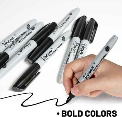 VEESA Dry Erase Markers (Black Red Blue), Fine Tip, 75 Count Low-Odor Whiteboard Marker Pens for Office School Home