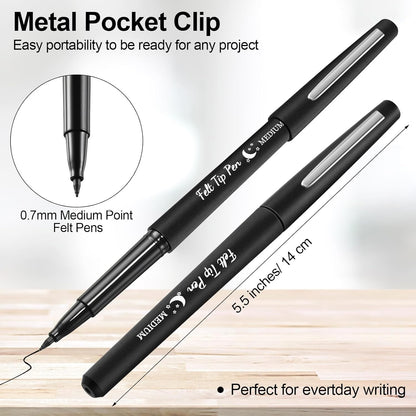 Fuyoooo 150 Pcs Black Felt Tip Pens Bulk 0.7mm Medium Point Felt Pens Journal Planner Markers Pen for Journaling, Writing, Note Taking Art Office Supplies